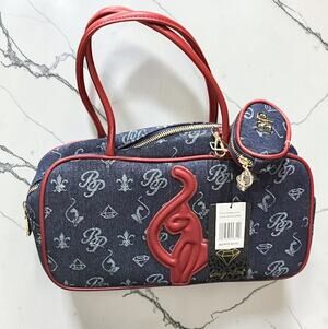 Baby Phat Denim Satchel Handbag Dark Indigo Red Logo Y2K Purse NWT